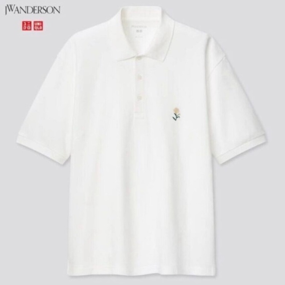 JW ANDERSON White Polo Shirt with Embroidered Detail